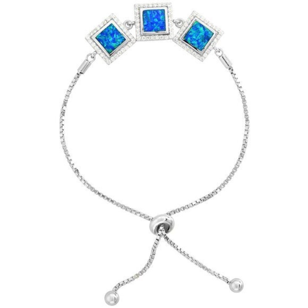 Sterling Silver Opal 3-Square Links Bolo Bracelet